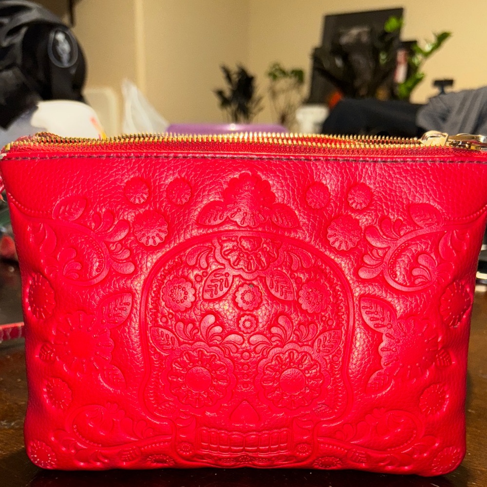 Red embossed sugar skull crossbody NWOT comes